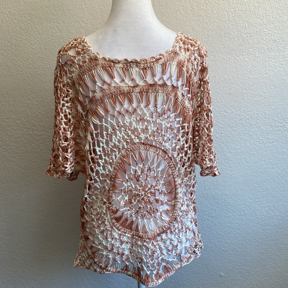 Coco & Carmen Loose Knit Crochet Sweater Top Boho Beach Festival Size M - Picture 4 of 7
